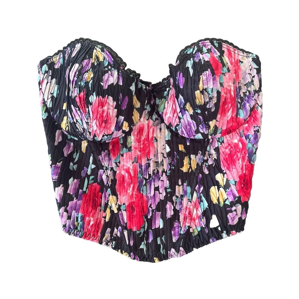 Vintage Corset Floral‎ Bustier Enhance 34C Strapless